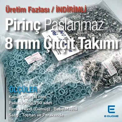 8 mm Bebek Mavisi Delikli Klikıt Çıtçıt – 250 Takım